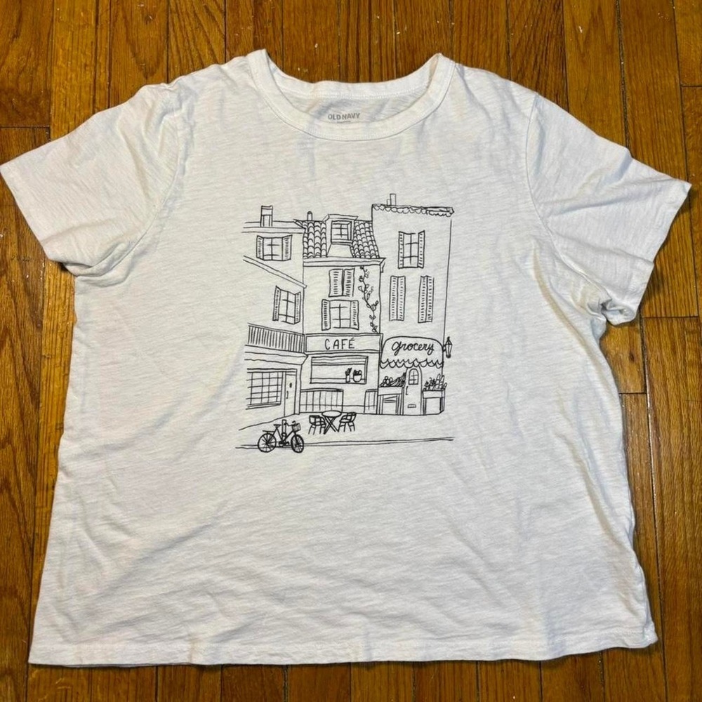 Paris chic old navy white Grafic tshirt minimalist art size small streetwear